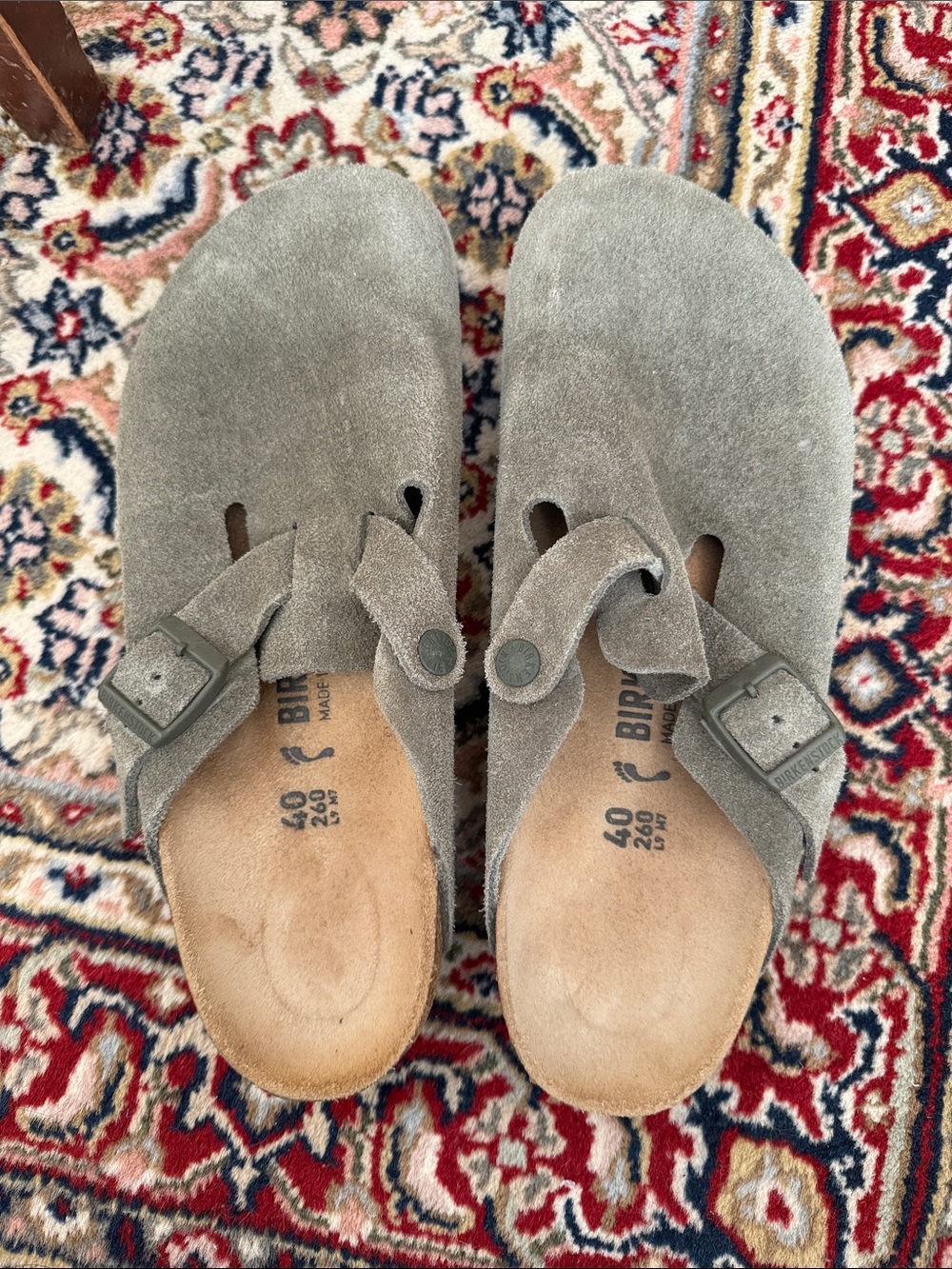 Birkenstock Boston Suede Clogs in Green Gray
